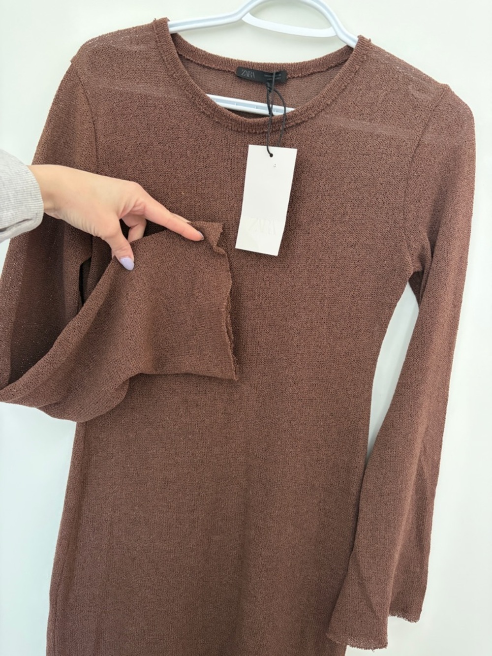 Zara Brown Long-Sleeve Maxi Dress - Picture 4 of 8
